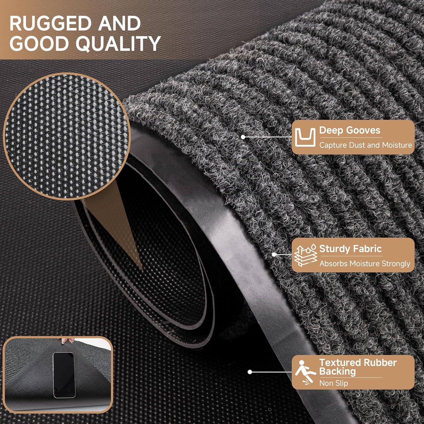 100pointONE Durable Front Door Mat, Heavy Duty Indoor Outdoor Doormat, 48” x 36” Low Profile Outdoor Mats for Home Entrance, Stain and Fade Resistant Shoe Scraper Mat, Ideal for High Traffic Area