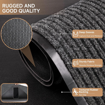 100pointONE Durable Front Door Mat, Heavy Duty Indoor Outdoor Doormat, 48” x 36” Low Profile Outdoor Mats for Home Entrance, Stain and Fade Resistant Shoe Scraper Mat, Ideal for High Traffic Area