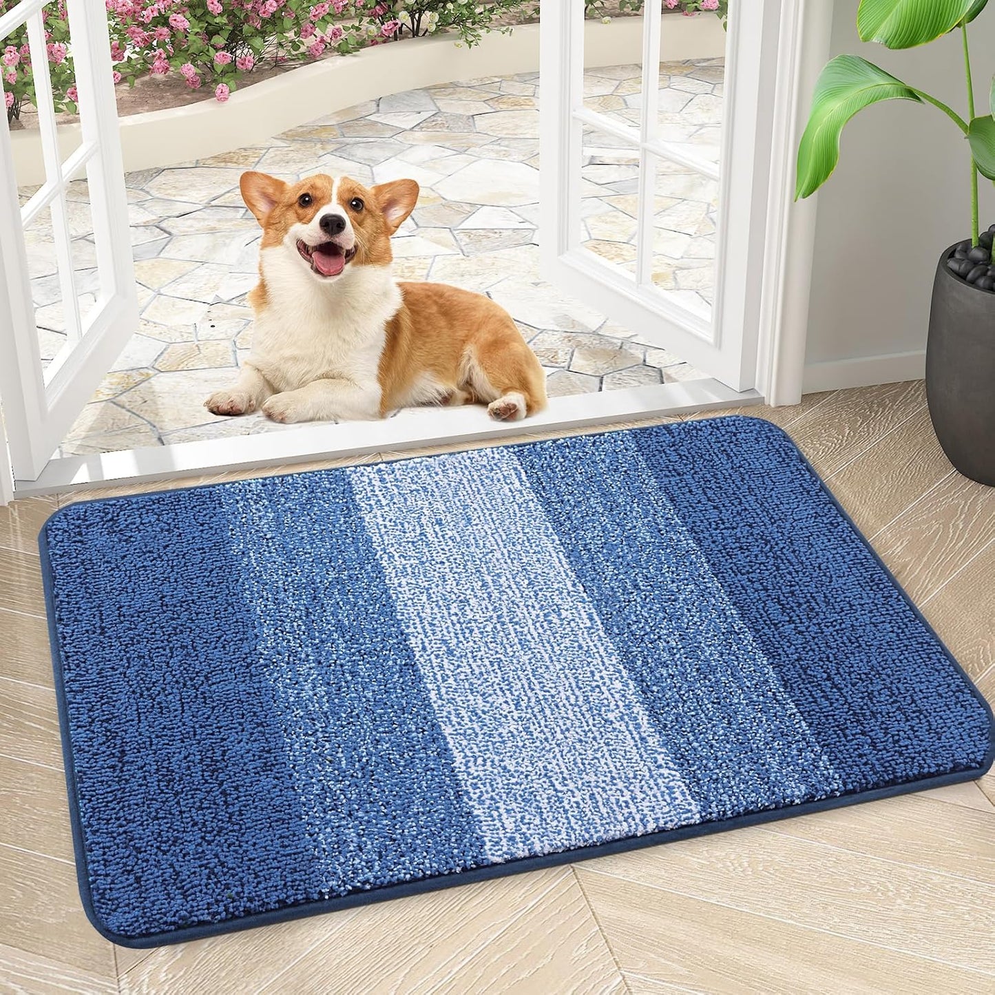 Kitinjoy Indoor Outdoor Door Mat, 32x20 Non-Slip Absorbent Dirt Trapper, Low-Profile Washable Inside Entrance Front Floor Mat, Sturdy Soft Entry Doormats for Entryway, Grey