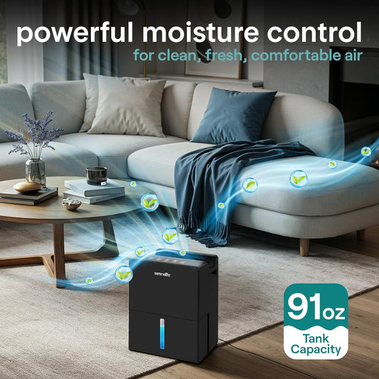 SereneLife Dehumidifier, Quiet 2-in-1 Thermoelectric & Desiccant Dehumidifiers for Home, 85 oz Tank Drying Base w/Small Room Attachment, Smart Humidity Control for Basement, Bathroom, Bedroom, Closet