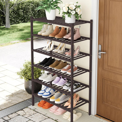 Smiry Bamboo Shoe Rack, 3 Tier Free Standing Wooden Shoe Organizer, Stackable Wood Shoe Storage Shelf for Closet, Entryway, 12 Vertical Slats, 2+1 Stack Standard Legs, 26.8"x11"x19.5", Natural
