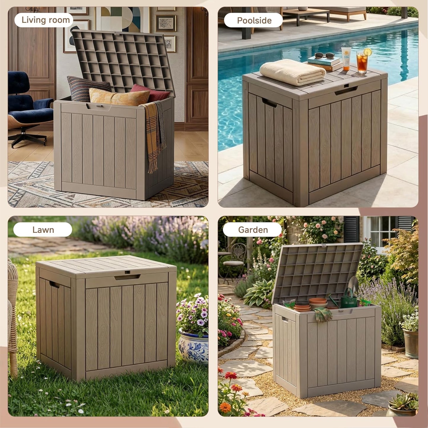 EasyUp 35 Gallon Outdoor Storage Box, Outdoor Deck Boxes for Garden Tools Equipment,Cushions and Patio Storage,Lockable and Resin,Easy to Install(Black)