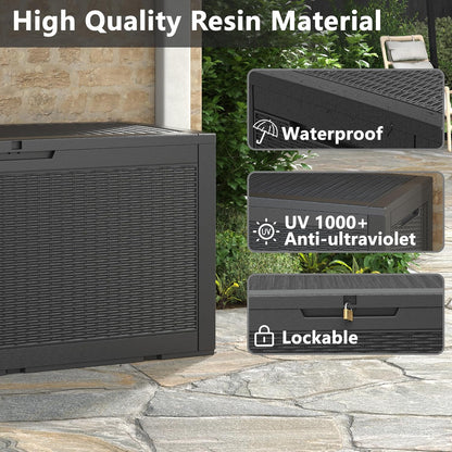 NUNU LAB Outdoor Storage Box, 45 Gallon Outside Deck Box Waterproof, Resin Outdoor Storage Cabinet With Lockable Lid, Backyard Storage Bench For Garden Tools, Patio Cushions, Pool Tools, Black