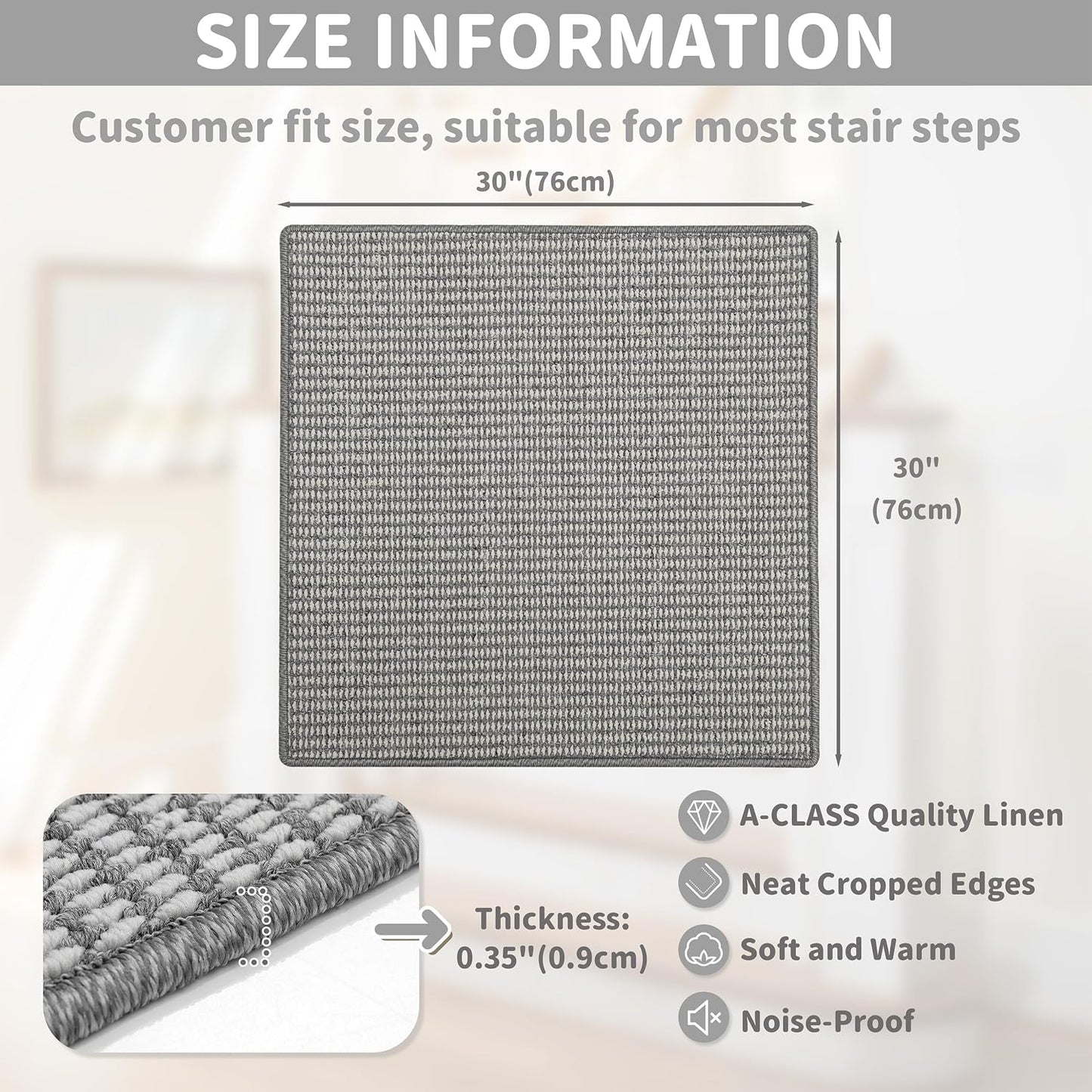 Brakki Bullnose Carpet Stair Treads, Non Slip Stair Treads for Wooden Steps Indoor, Stair Runner, Soft Stair Rugs, Edging Stair Protectors, Washable, 29.5"x9.5"x1.5" 14pcs, Beige