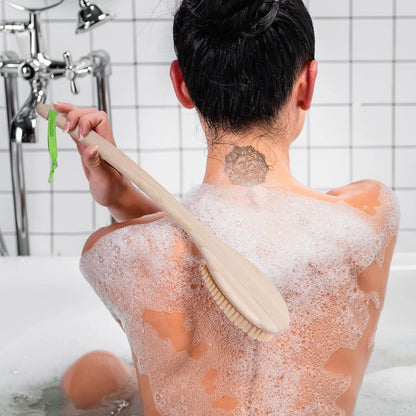 EcoTools Bath Bristle Brush, Bath Brush with Long Handle, Cleanse Back & Hard-to-Reach Areas, Eco Friendly Shower Brush for Exfoliating, Cruelty Free Nylon Bristles, Vegan, 1 Count
