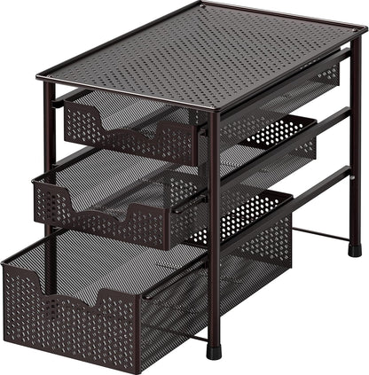 Simple Houseware Stackable 2 Tier Sliding Basket Organizer Drawer, White
