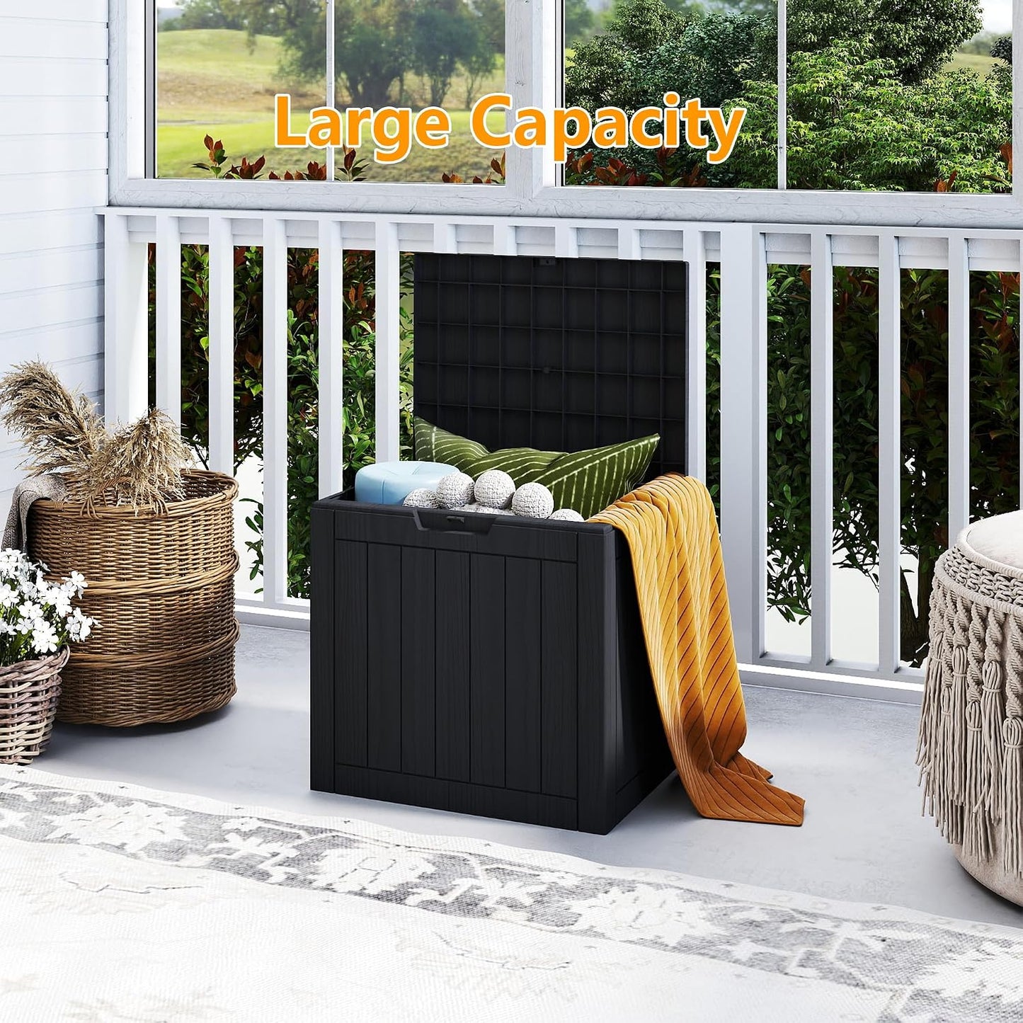 200 Gallon Deck Boxes Outdoor Waterproof, Outdoor Storage Box with Lockable Lid & UV-Resistant for Patio Furniture, Outdoor Cushions, Garden Tools and Pool Supplies, Light Brown