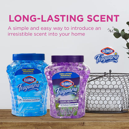 Clorox Fraganzia Crystal Beads Air Freshener, Long Lasting Room Deodorizer and Odor Eliminator Gel Beads to Freshen Home, Car, or Office, Fresh Ocean Breeze Scent, 12 Fl Oz - 2 Pack