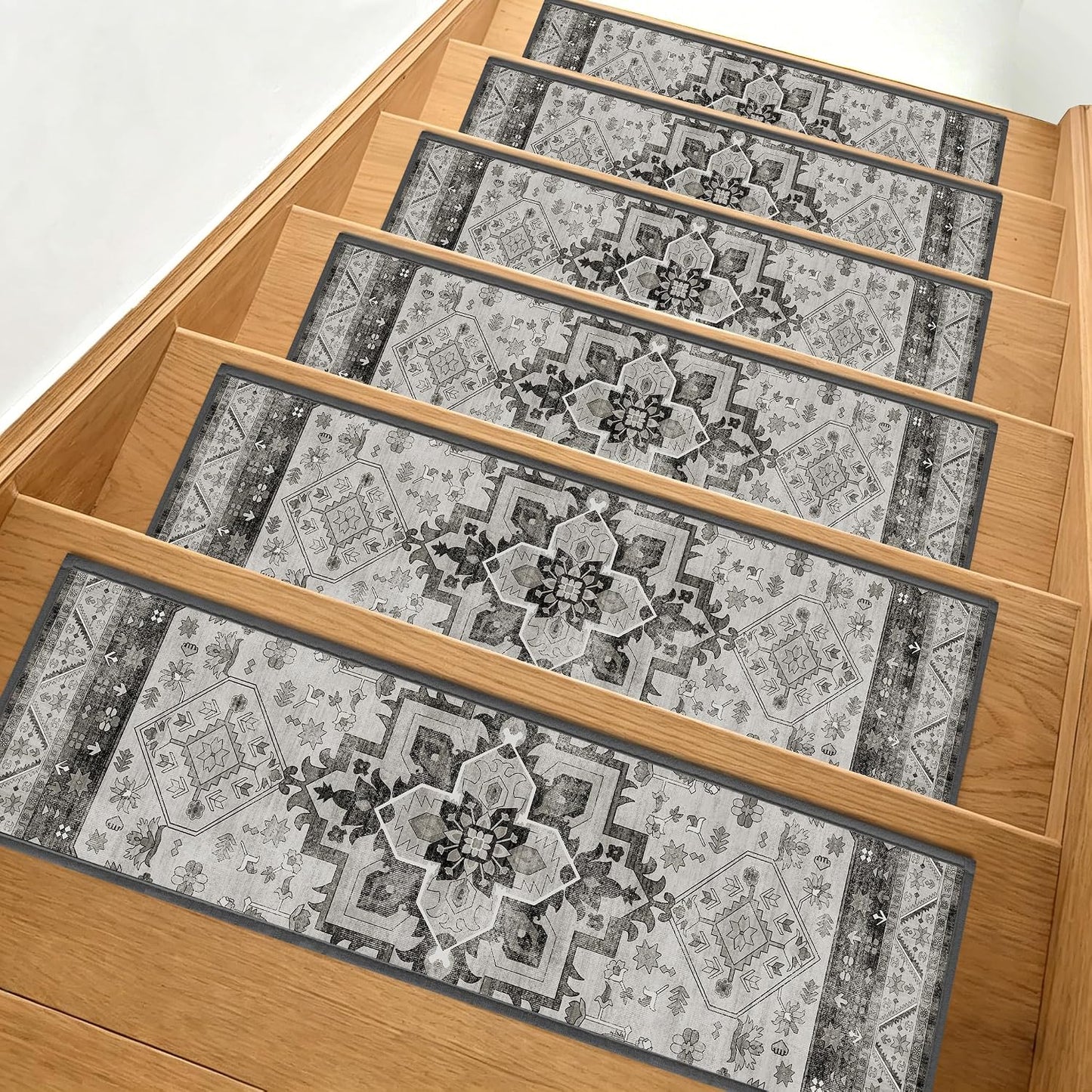 Non Slip Stair Treads for Wooden Steps, 15 Pack 8"x30" Washable Carpet | 8x30 in soft chenille polyester stair treads with reusable TPE backing for indoor wood stairs, dogs, kids, and seniors