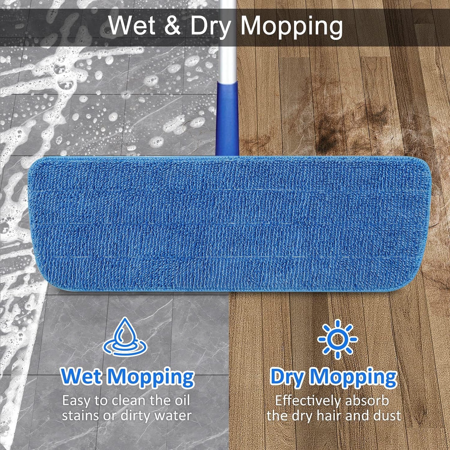 3 Pack Microfiber Mop Pads Replacement for Wet/Dry Mop Floor Cleaning Reusable Mop Pads Refills for Spray Floor Mops Compatible with Bona Floor Care System and Any Microfiber Flat Spray Mop