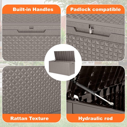 230 Gallon Large Outdoor Storage Box Waterproof, UV Resistant Resin Deck Box with Hydraulic Rod & Lockable Latch for Patio Furniture, Outside Storage Box for Garden Tools, Patio Cushions, Black