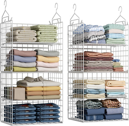 X-cosrack Closet Hanging Organizer Shelves - 5 Tier Wardrobe Organizers and Storage Bin, Hanging Organizer Shelves, Clothes Shelf with Adjustable Dividers for Bedroom Closet Sweater Shoes Handbag