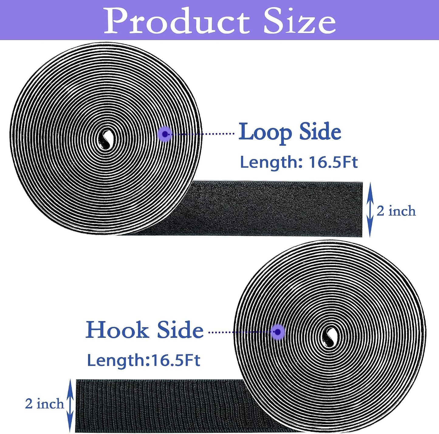 2 Inch x33 Feet Adhesive Hook and Loop Tape,Nylon Heavy Duty Tape Fasteners,Black Double Sided Self Adhesive Interlocking Tape Can Be Used to Fix Screen Window Sofa Cushions Carpet Wall Hanging
