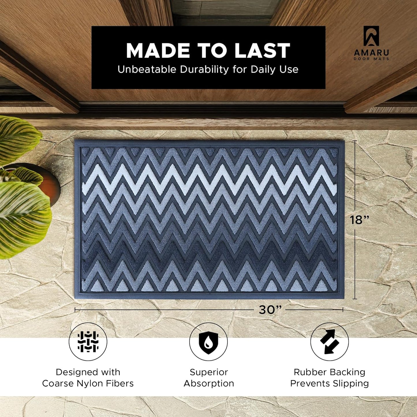 Extra Durable, Superior Absorption, Front Door Mat for Outdoor & Indoor - Welcome Mat for Entryway, Entrance, Patio, Porch - Waterproof, Non-Slip Backing, Coarse Fibers (Scales,17x29)