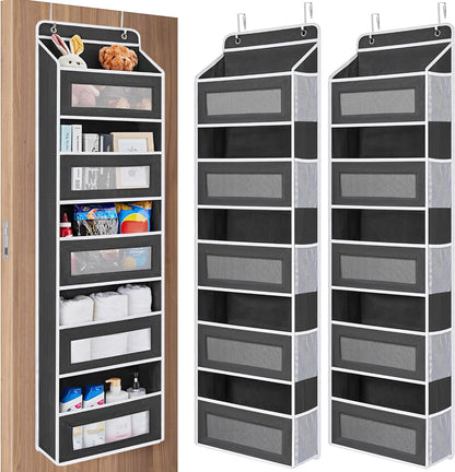 JARLINK 2 Pack Over the Door Organizer Storage, 5 Shelf Hanging Door Organizer with 5 Large Capacity Pockets, Anti Tilt 44 lb Load Behind Door Storage for Bedroom, Bathroom, Pantry, Nursery, (Grey)