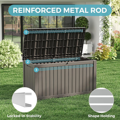 NUNU LAB Outdoor Storage Box, 45 Gallon Outside Deck Box Waterproof, Resin Outdoor Storage Cabinet With Lockable Lid, Backyard Storage Bench For Garden Tools, Patio Cushions, Pool Tools, Black