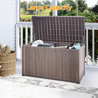 200 Gallon Deck Boxes Outdoor Waterproof, Outdoor Storage Box with Lockable Lid & UV-Resistant for Patio Furniture, Outdoor Cushions, Garden Tools and Pool Supplies, Light Brown