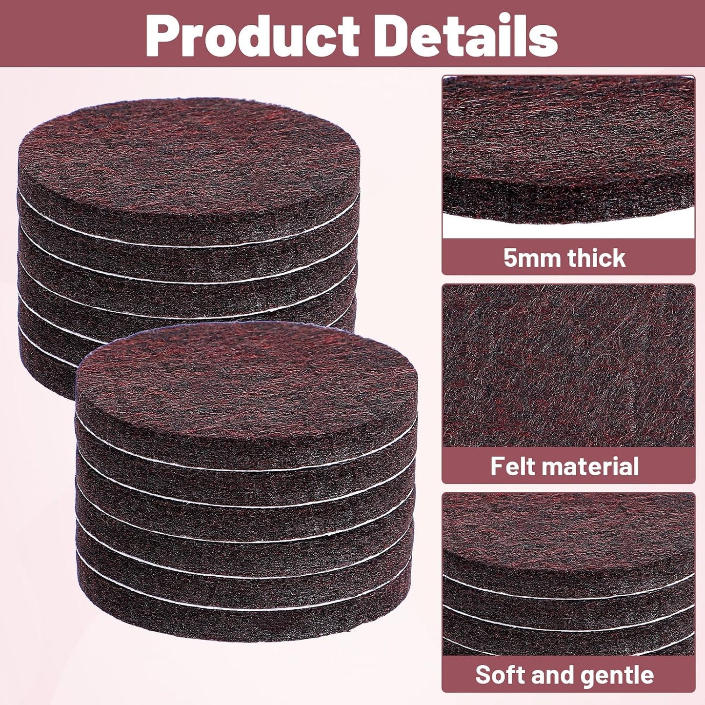18Pcs Furniture Pads for Hardwood Floors, 5cm/2in Brown Round Furniture Leg Floor Protectors, 5mm/0.2in Thick Chair Leg Pads for Furnitures Table Feet, Reduce Noise
