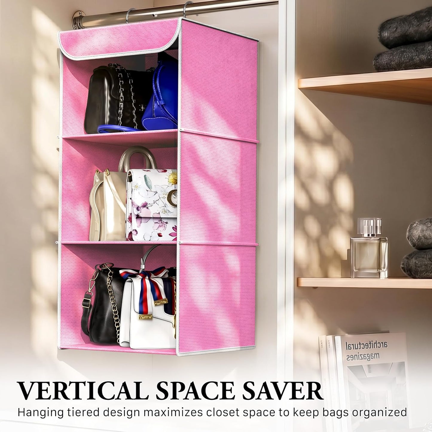 Simple Houseware 3-Shelf Hanging Closet Organizer, Fabric Storage Shelves with 57L Capacity, Black