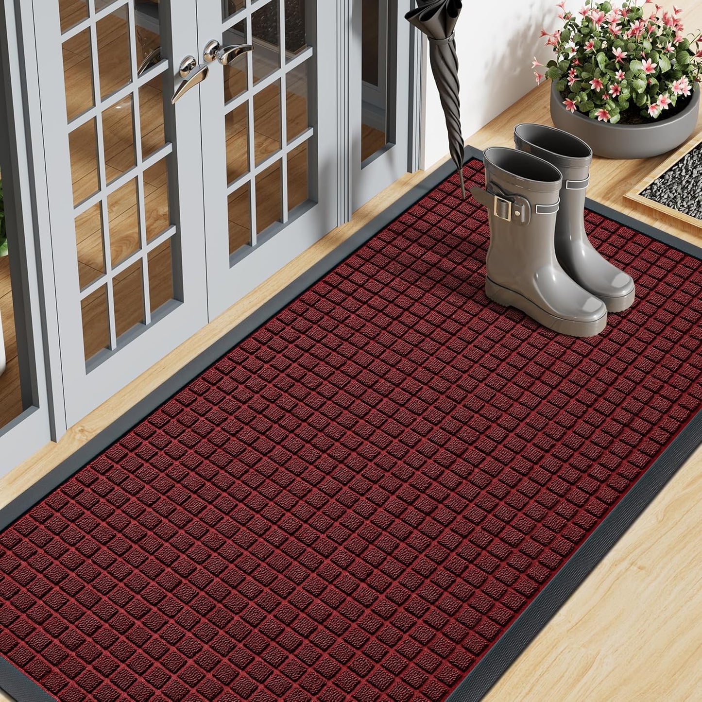 Smiry Front Door Mat Outside Entrance, Heavy Duty Natural Rubber Doormat, Non Slip, Trap Dirt and Moisture, Easy Clean, Low Profile Welcome Floor Mats for Indoor Outdoor Entry, 29.5x17 Inch, Black