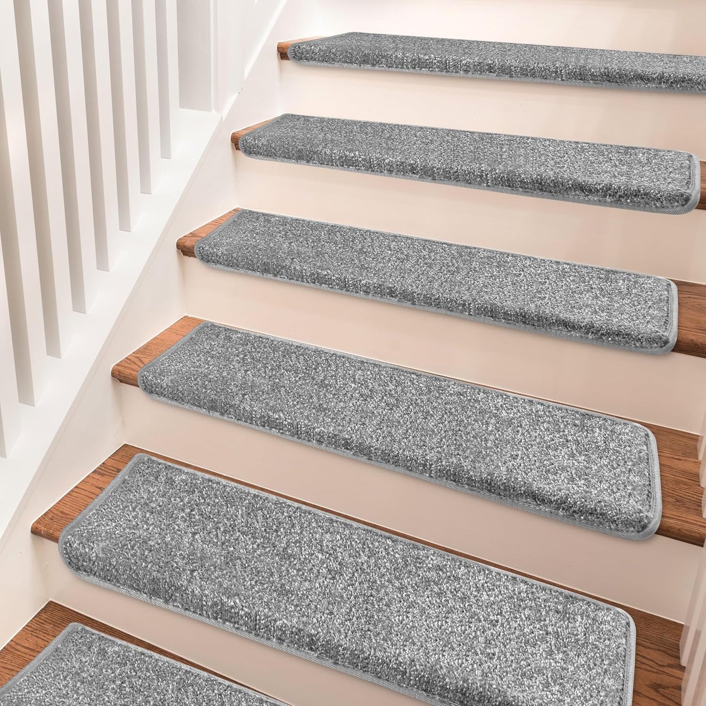 PURE ERA Carpet Stair Treads Tape Free Non Slip Indoor Stair Carpet Stair Protectors Pet-Friendly Non-Slip Skid Resistant Washable Reusable 8" x 30"(2 Pieces,Black)