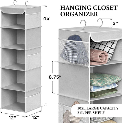 Simple Houseware 6 Shelf Hanging Closet Organizer, Gray
