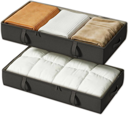 Vailando Side-Supported Under Bed Storage Containers, 6 Inches Tall 60L Underbed Storage Bins with Sturdy Handles and Sidewalls, Closet Organizer for Clothes, Blankets, Seasonal Items, Beige, 2-Pack