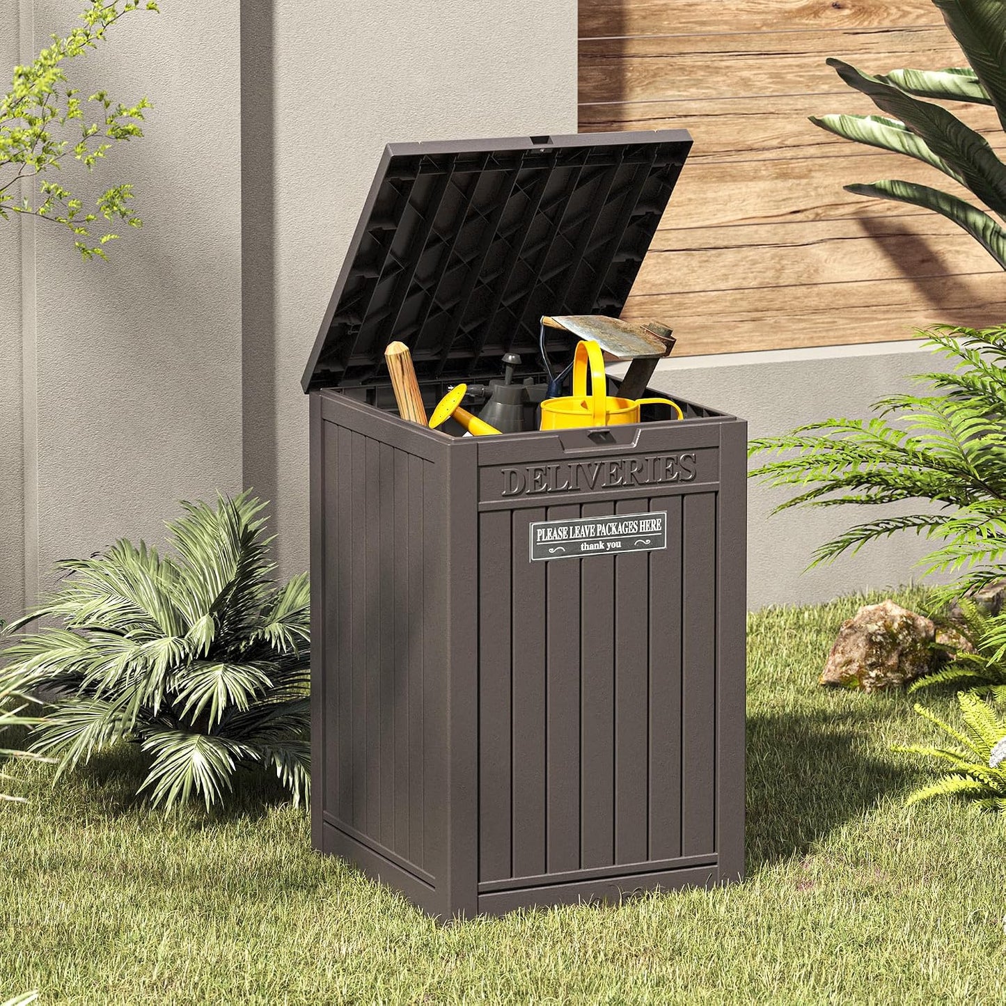 LHBGO Package Delivery Box for Outside, 48 Gallon Storage with Lockable Secure, Large Double Wall Resin Outdoor Package Delivery Waterproof Deck
