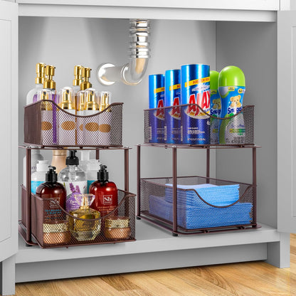 Sorbus 2 Tier Metal Under Sink Organizer for Bathroom, Kitchen, Strong Steel Mesh Sliding Drawers for Under Sink, Under Cabinet, Closet, Kitchen, Pantry, Bathroom Organizers and Storage (Black)