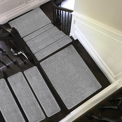 PURE ERA Carpet Stair Treads Tape Free Non Slip Indoor Stair Carpet Stair Protectors Pet-Friendly Non-Slip Skid Resistant Washable Reusable 8" x 30"(2 Pieces,Black)