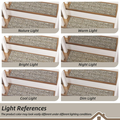 BEQHAUSE Stair Treads for Wooden Steps Non-Slip Machine Washable Carpet Stair Treads 8"X30" Soft Indoor Stair Runner for Kids Elders and Pets, 100% Polyester, TPE Backing, 15pcs, Grey/Orange