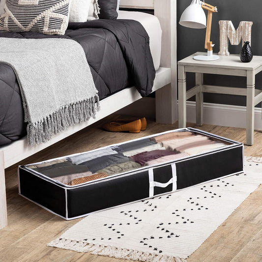 Under Bed Storage Bins - 90L Pack Of 4 Under The Bed Storage Containers For Clothes, Blankets, Winter Clothing, & Shoes - Underbed Storage Containers With Handles, Dual Zippers, & Clear Top