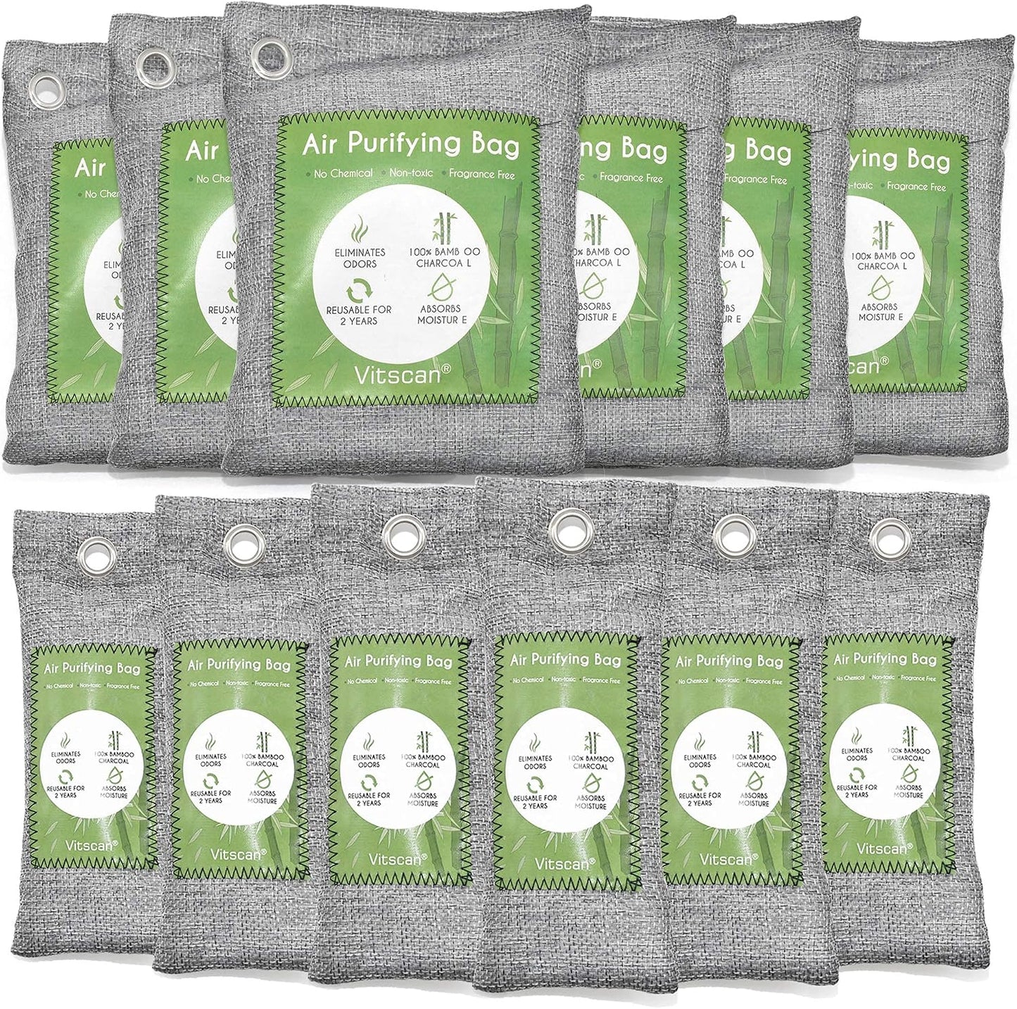 18 Pack Bamboo Charcoal Air Purifying Bag, Activated Charcoal Bags Odor Absorber, Moisture Absorber, Natural Car Air Freshener, Shoe Deodorizer, Odor Eliminators For Home, Pet, Closet (6x50g, 6x150g)