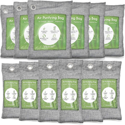 18 Pack Bamboo Charcoal Air Purifying Bag, Activated Charcoal Bags Odor Absorber, Moisture Absorber, Natural Car Air Freshener, Shoe Deodorizer, Odor Eliminators For Home, Pet, Closet (6x50g, 6x150g)