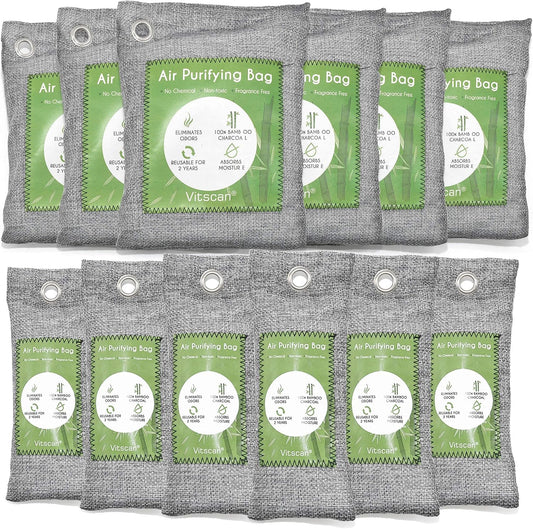 18 Pack Bamboo Charcoal Air Purifying Bag, Activated Charcoal Bags Odor Absorber, Moisture Absorber, Natural Car Air Freshener, Shoe Deodorizer, Odor Eliminators For Home, Pet, Closet (6x50g, 6x150g)