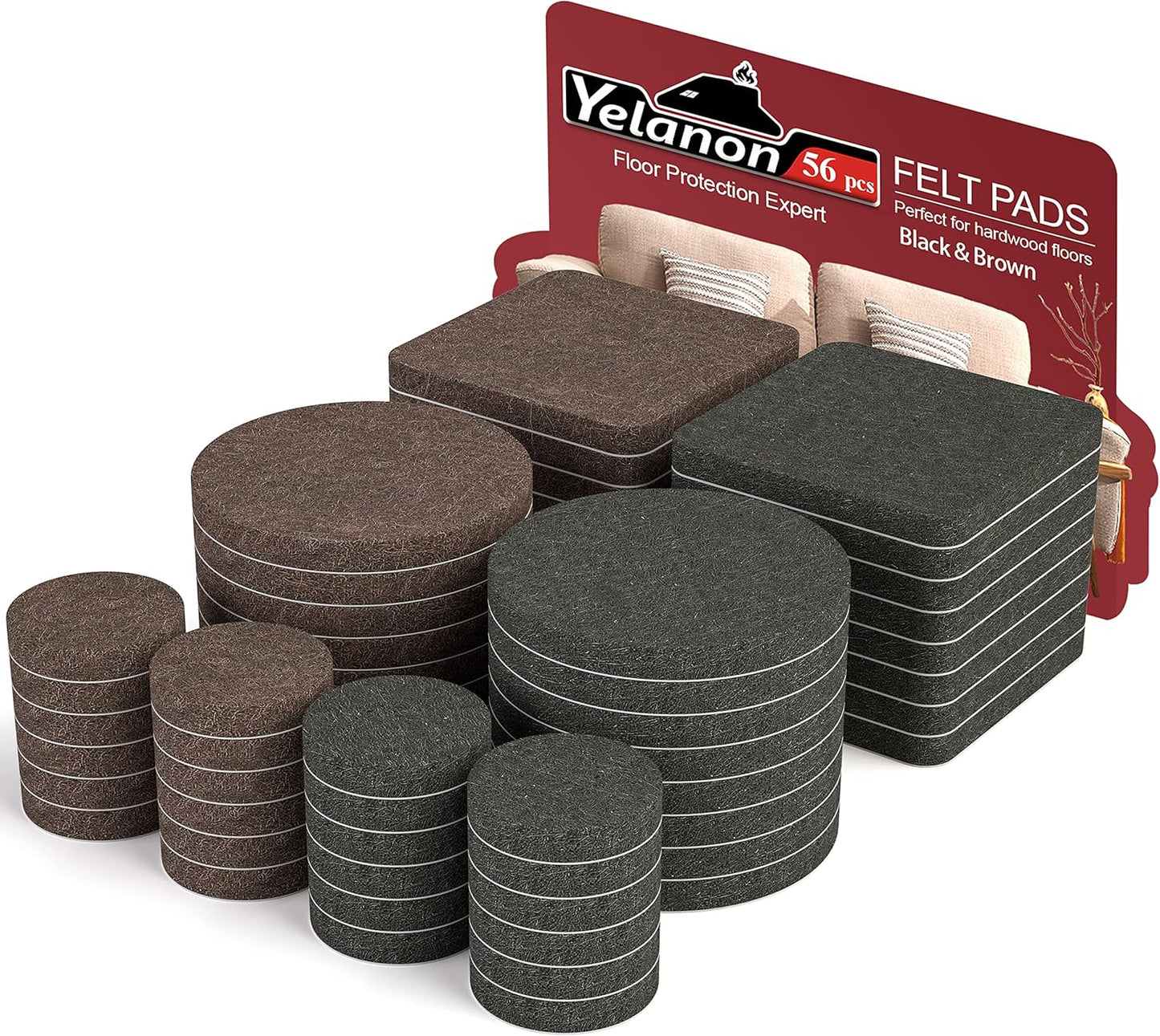 Yelanon Felt Furniture Pads for Hardwood Floors -36 Pcs 2" Premium Floor Protectors for Furniture, Felt Pads for Chair Legs, Black