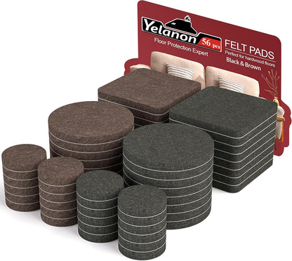 Yelanon Felt Furniture Pads for Hardwood Floors -36 Pcs 2" Premium Floor Protectors for Furniture, Felt Pads for Chair Legs, Black