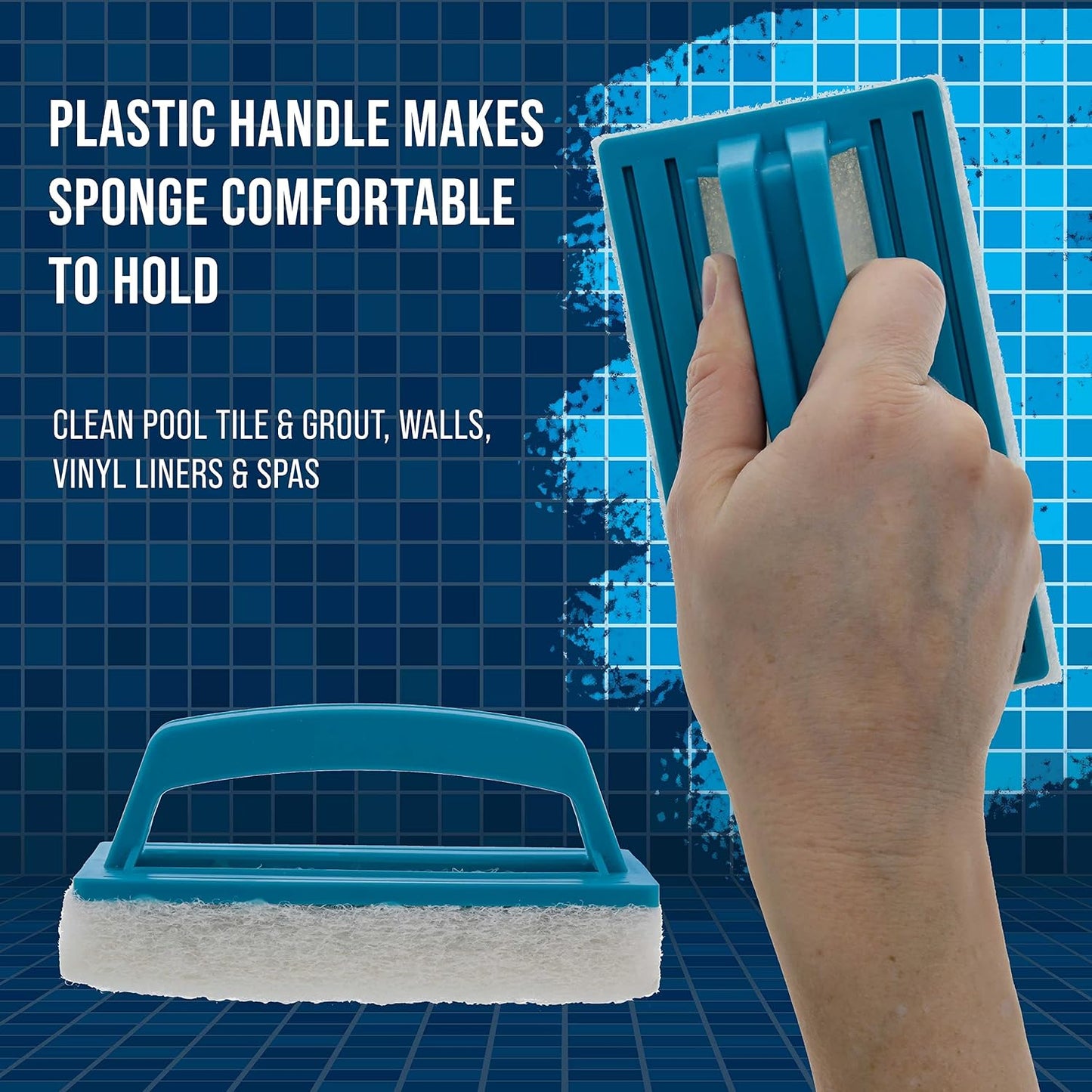 U.S. Pool Supply Hand-Held Pool Scrub Brush, 2 Pack - Surface Scrubbing Scouring Sponge Pad - Clean Pool Tile & Grout, Walls, Vinyl Liners, Spas - Cleaning Scrubber Stains, Kitchen Bathroom Tub Shower