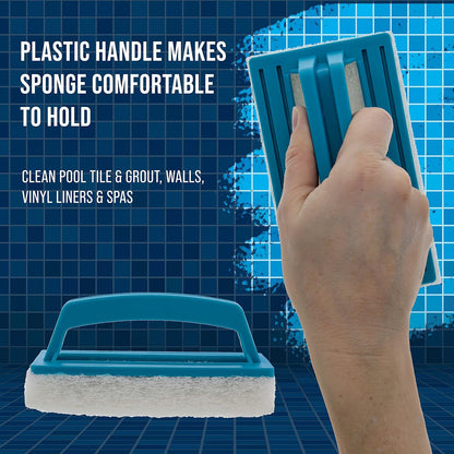 U.S. Pool Supply Hand-Held Pool Scrub Brush, 2 Pack - Surface Scrubbing Scouring Sponge Pad - Clean Pool Tile & Grout, Walls, Vinyl Liners, Spas - Cleaning Scrubber Stains, Kitchen Bathroom Tub Shower