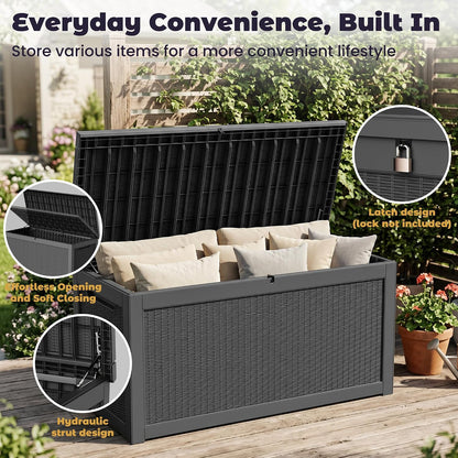 PatioZen 50 Gallon Deck Box Outdoor, Weatherproof Resin Patio Storage Box, Waterproof Outdoor Storage Boxes with Lid Lockable for Cushions, Garden Tools,Grey