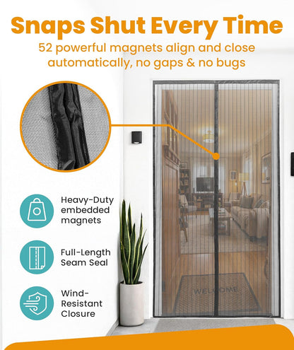 Flux Phenom Magnetic Screen Door - Bugs Out, Breeze in - 9min Install Auto-Sealing Heavy Duty Double Stitched Mesh, 52 Magnets, Hands Free Sliding & Patio Doors Net, Pet & Kid Friendly, 38 x 82 Inch
