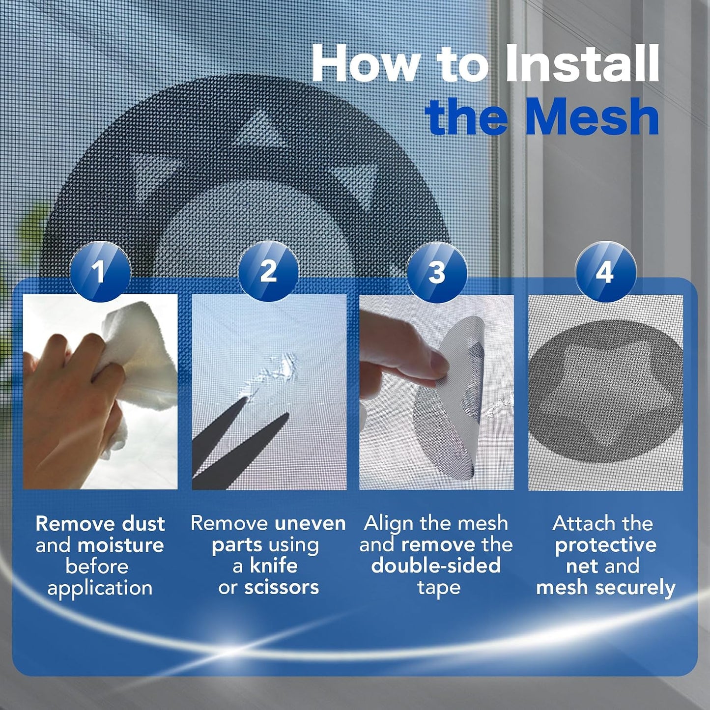 Window Screen Repair Patches Set – Strong Adhesive Mesh – 4 Shapes (Sun, Star, Moon, Lightning Bolt) – Repair Kit for Windows & Doors