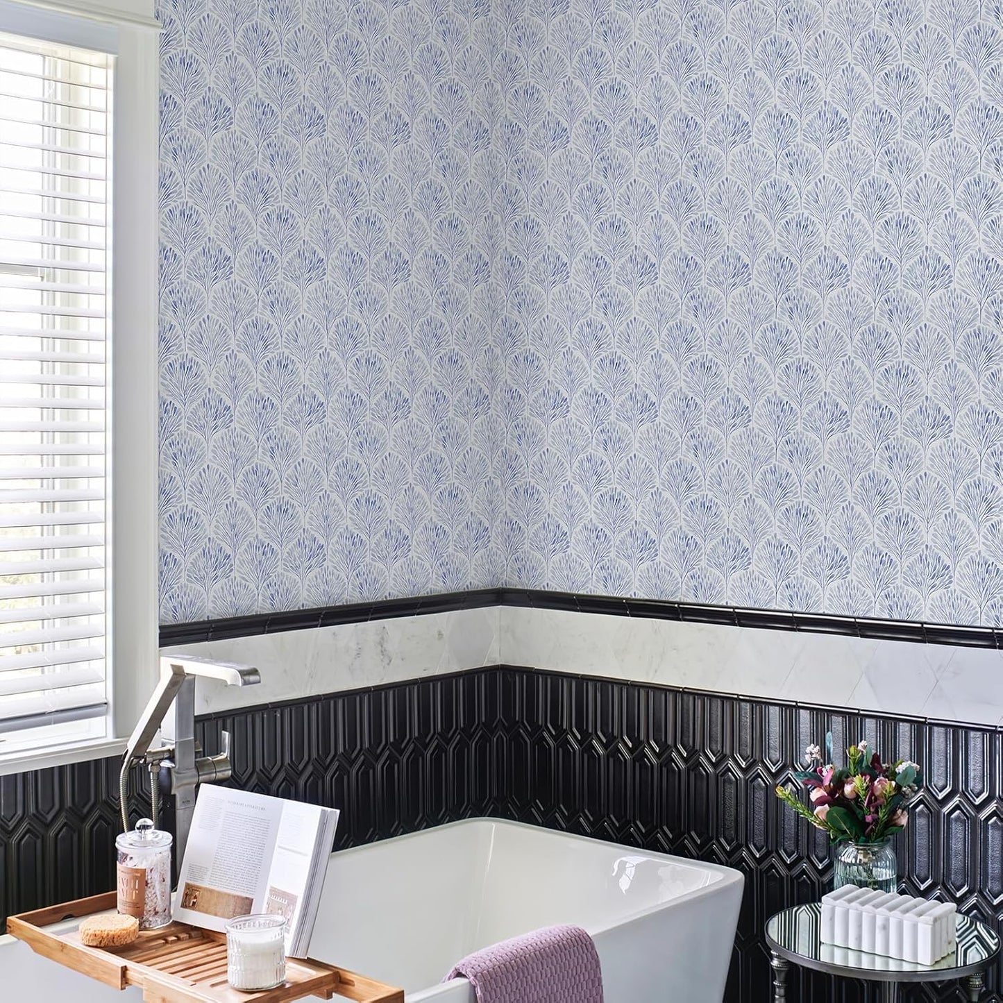 Simon&Siff Blue Peel and Stick Wallpaper, 17.3" x 120" Modern Geometric Contact Paper Boho Removable Renter Friendly Wall Paper for Cabinets Furniture Bedroom Nursery Bathroom DIY Decor