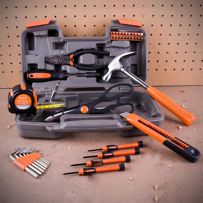 Apollo Tools Original 39 Piece General Household Tool Set in Toolbox Storage Case with Essential Hand Tools for Everyday Home Repairs, DIY and Crafts Red/Black - DT9706