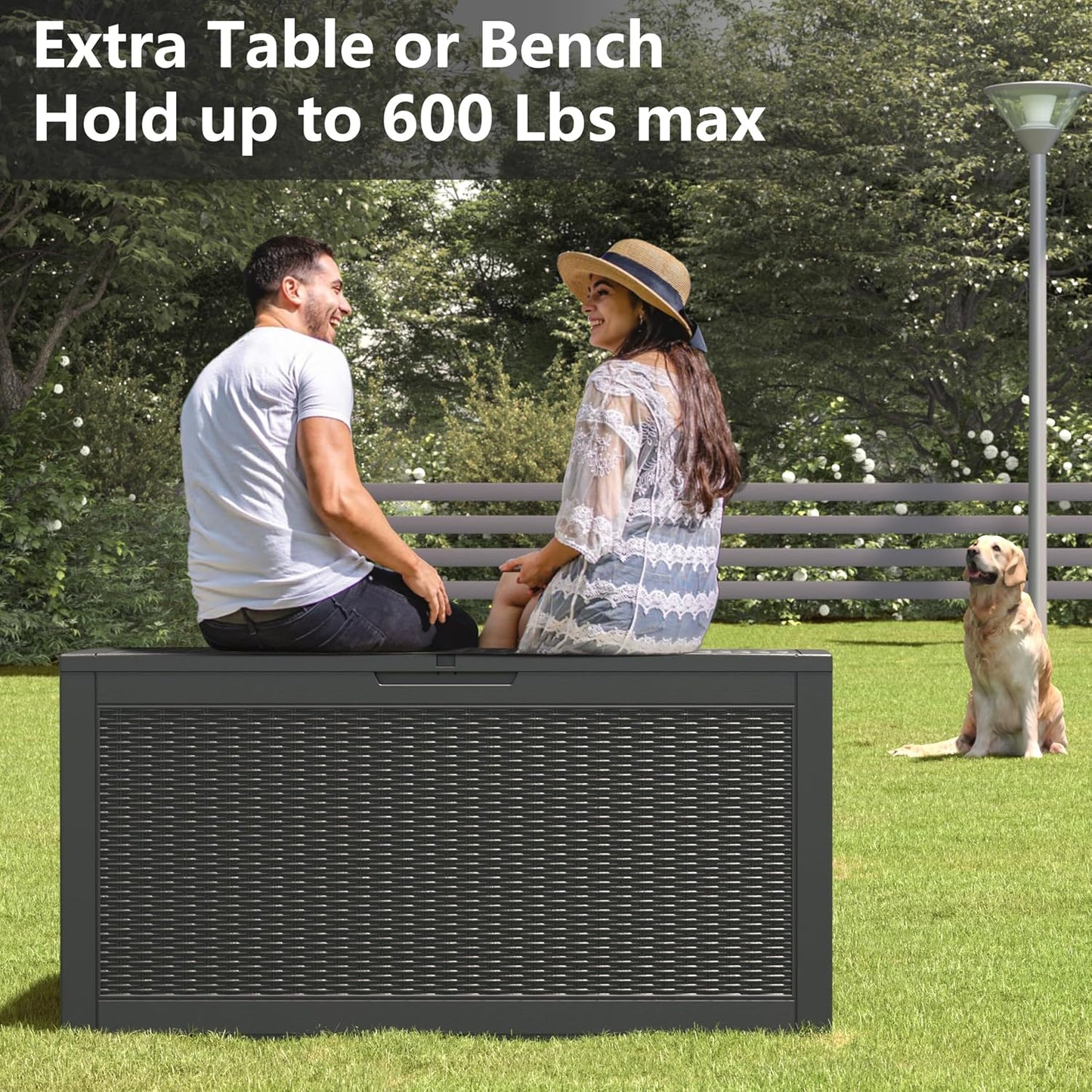 NUNU LAB Outdoor Storage Box, 45 Gallon Outside Deck Box Waterproof, Resin Outdoor Storage Cabinet With Lockable Lid, Backyard Storage Bench For Garden Tools, Patio Cushions, Pool Tools, Black