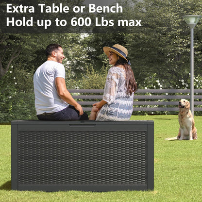 NUNU LAB Outdoor Storage Box, 45 Gallon Outside Deck Box Waterproof, Resin Outdoor Storage Cabinet With Lockable Lid, Backyard Storage Bench For Garden Tools, Patio Cushions, Pool Tools, Black