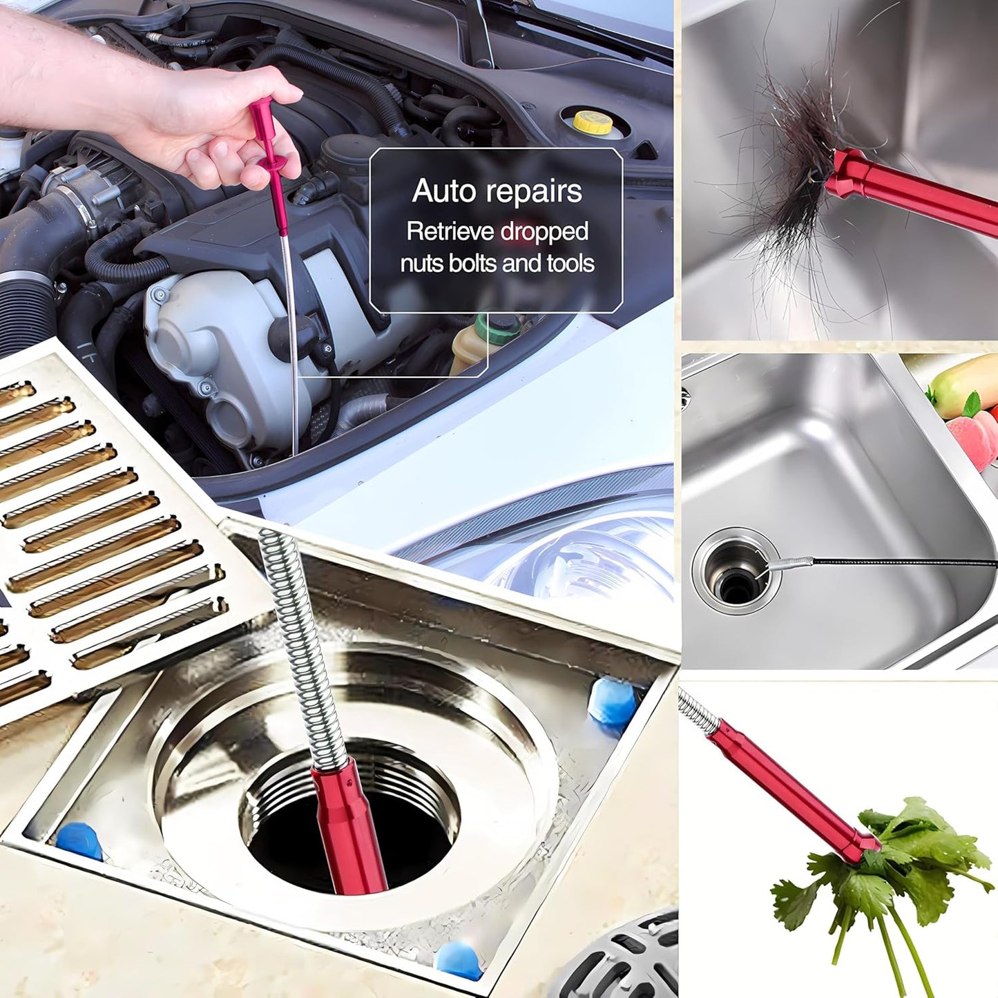 Drain Snake, Drain Clog Remover - Gutter Cleaning Tools Drain Cleaner for Toilet Sewer Shower Kitchen Bathroom Tub Clogged Drains Opener Cleaning Tool, Flexible Grabber Claw Pick Up Reacher (79 inch)