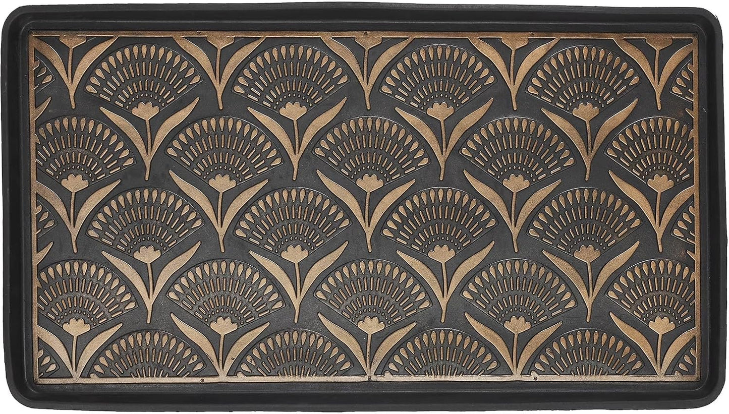 15 x 31 Inch Rubber Boot Tray with Floral Design – Bronze Textured Floor Protector for Entryway, Mudroom, Garage
