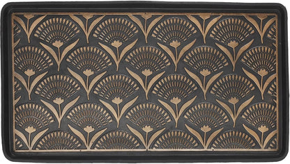 15 x 31 Inch Rubber Boot Tray with Floral Design – Bronze Textured Floor Protector for Entryway, Mudroom, Garage