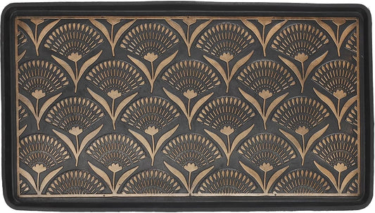 15 x 31 Inch Rubber Boot Tray with Floral Design – Bronze Textured Floor Protector for Entryway, Mudroom, Garage